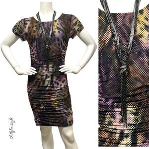 ALBERTO MAKALI Stretch Ruched Dress w Necklace S